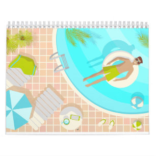 Calendrier Piscine mec sur la plage tropicale estivale vacanc