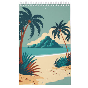 Calendrier Plage de dessin animé tropical d'été