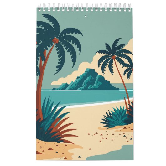 Calendrier Plage de dessin animé tropical d'été (Protection)