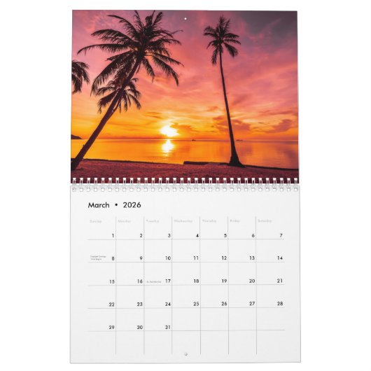 Calendrier Plage Scène Oasis tropicale (Mar 2026)