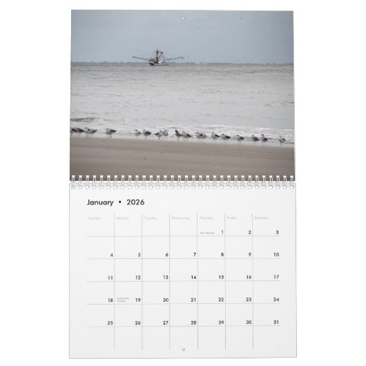 Calendrier Plages, oiseaux et chiens sur Hilton Head Island (Jan 2026)