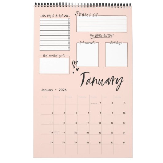 Calendrier Planification Motivative Moyenne Moyenne Du Chaos  (Jan 2026)