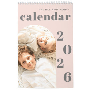 Calendrier Platine photo personnalisée simple et moderne rose