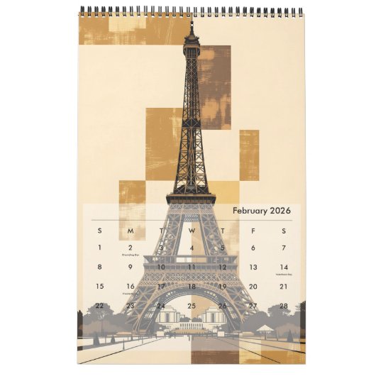 Calendrier Points de repère architecturaux minimalistes (Feb 2026)