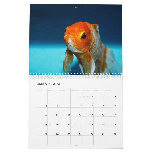 Calendrier Poisson rouge 2025 (Jan 2026)