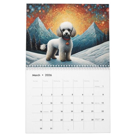 Calendrier Poodles mignons (Mar 2026)