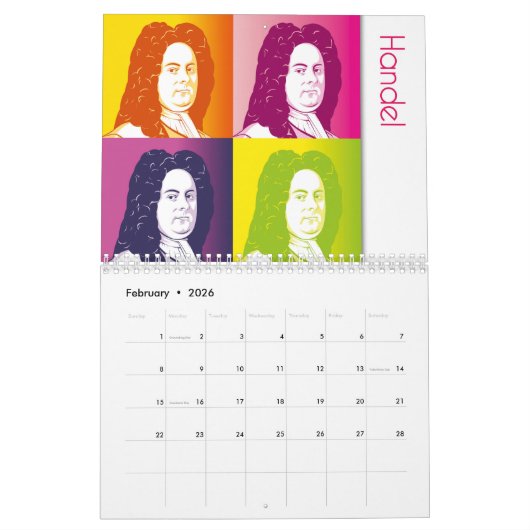 Calendrier Portraits De Compositeurs Classiques, Style Cartoo (Feb 2026)