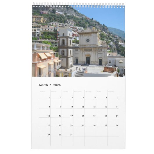Calendrier Positano 12 mois (Mar 2026)