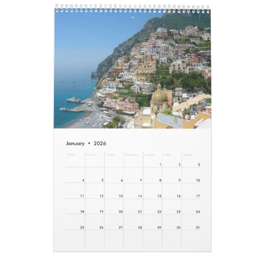 Calendrier Positano 12 mois (Jan 2026)