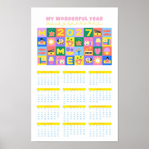 Calendrier Poster Coup d'Œil 2027 Couleurs Mignonn