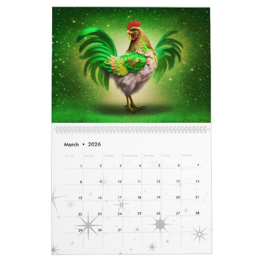 Calendrier Poulets Sassy Deux Page LargeCalendar, Blanc (Mar 2026)