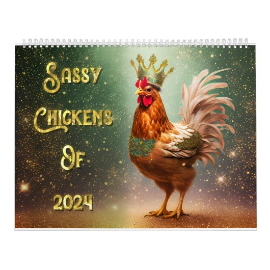 Calendrier Poulets Sassy Deux Page LargeCalendar, Blanc (Protection)