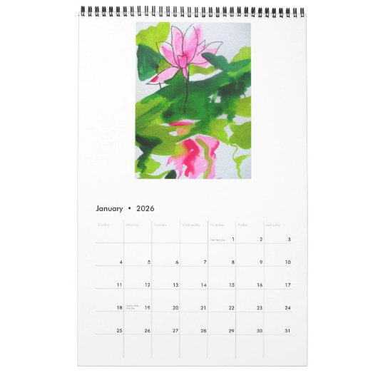 Calendrier pour aquarelle d'art par Sacha Grossel (Jan 2026)