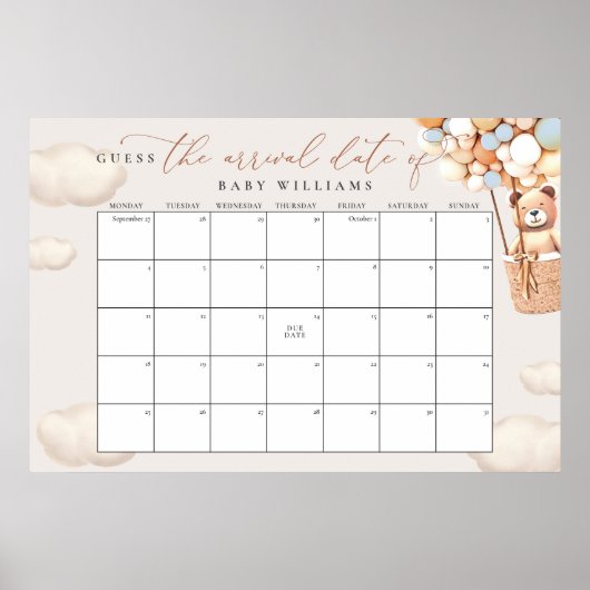 Calendrier pour deviner la date prévue Poster Ours (Devant)