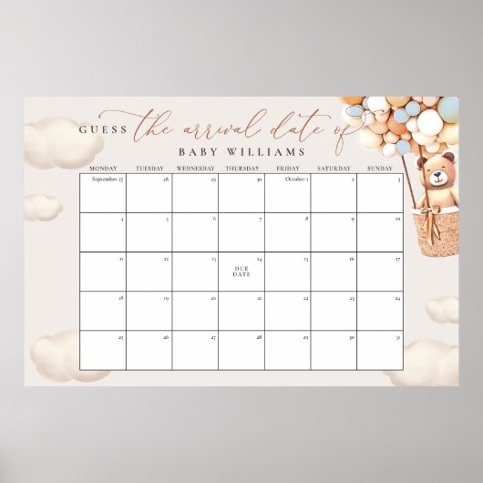 Calendrier pour deviner la date prévue Poster Ours (Devant)