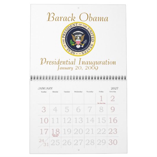 Calendrier PRÉSIDENTE OBAMA Inauguration Commémoration (Jan 2027)