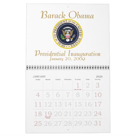 Calendrier PRÉSIDENTE OBAMA Inauguration Commémoration (Jan 2026)