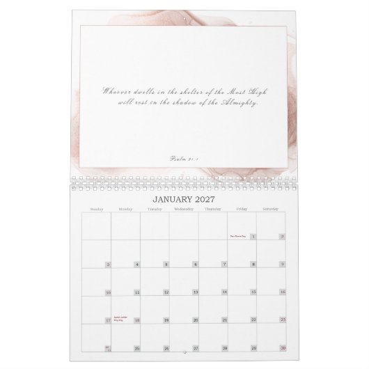 Calendrier Psaume 91 Écriture Bible Verse rose Dusty Abstrait (Jan 2027)
