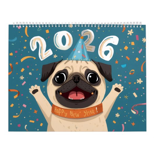Calendrier “Pugs of Joy: A 2026 Calendar” Cute Pug Calendar (Protection)