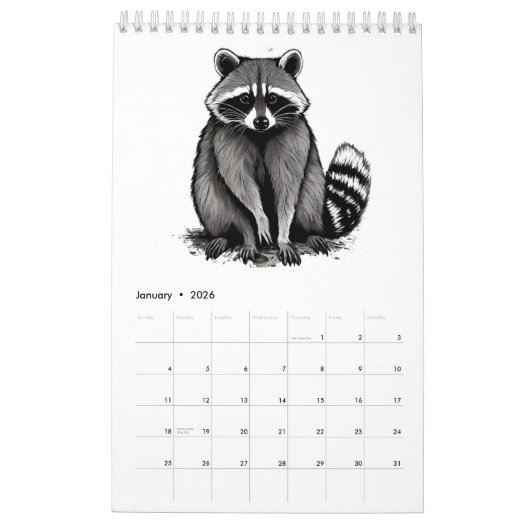 Calendrier Raccoon (Jan 2026)