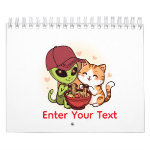 Calendrier Ramen Chat Alien Mignon Art Kawaii