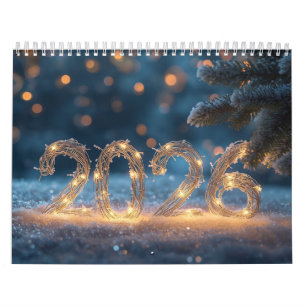 Calendrier renard mignon de l'hiver nouvel an 2026