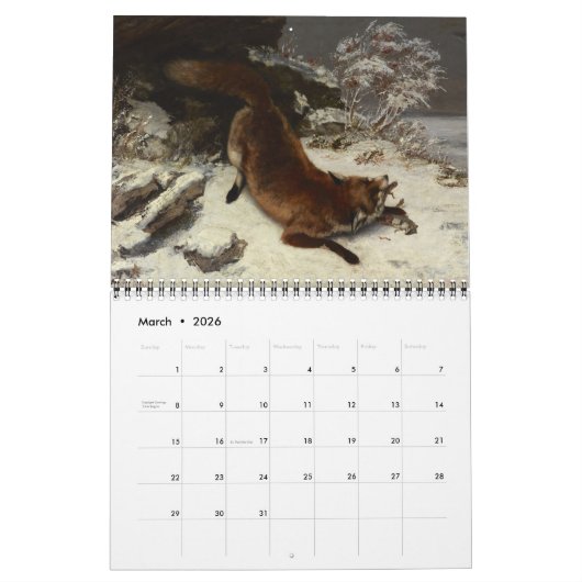 Calendrier Renards dans l'art (Mar 2026)