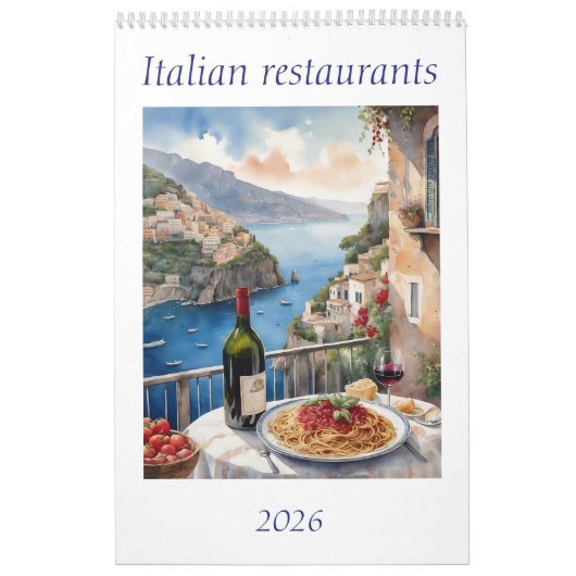 Calendrier Restaurant italien 2026 aquarelle original (Protection)