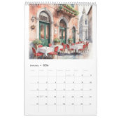 Calendrier Restaurant italien 2026 aquarelle original (Jan 2026)
