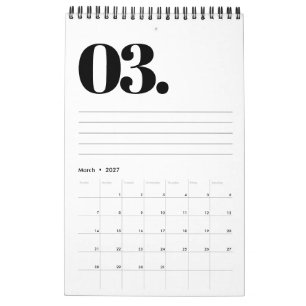 Calendrier Rétro Minimaliste Sans Photo Noir et Blanc 2027