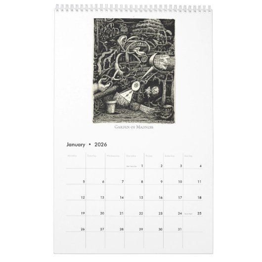Calendrier rétrocérébral V, 2024, page unique (Jan 2026)