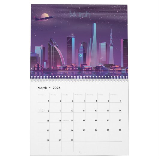 Calendrier Rétrowave Synthwave Cityscapes par Nuit 2022 (Mar 2026)