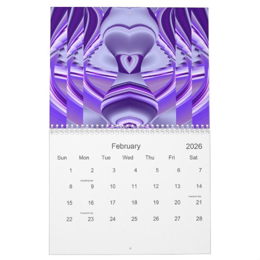 Calendrier Rêves arc-en-ciel à fleurs violettes (Feb 2026)