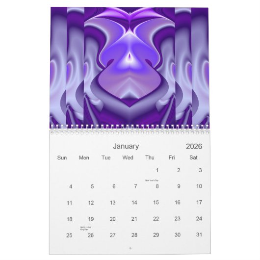 Calendrier Rêves arc-en-ciel à fleurs violettes (Jan 2026)