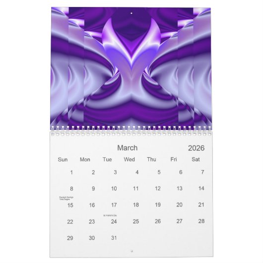 Calendrier Rêves arc-en-ciel à fleurs violettes (Mar 2026)