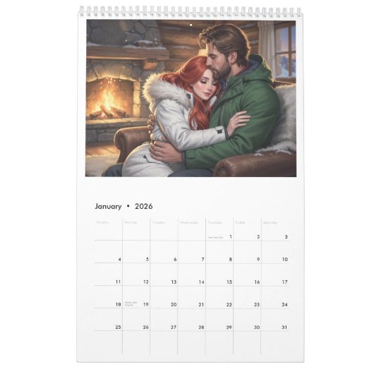 Calendrier Romantic Couples Calendar 2026 01B (Jan 2026)