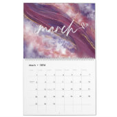 Calendrier Rose blanche bleu marbre Parties scintillant d'aqu (Mar 2026)
