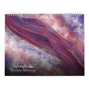 Calendrier Rose blanche bleu marbre Parties scintillant d'aqu
