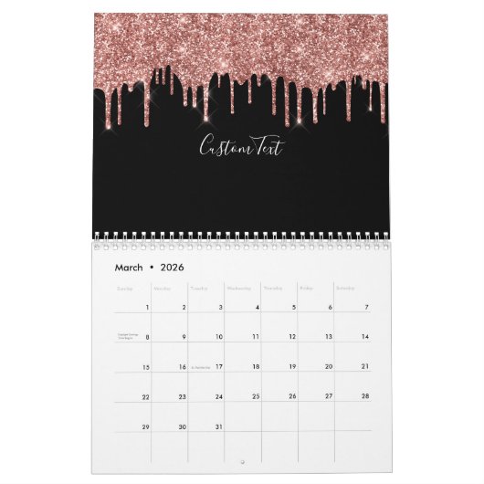 Calendrier Rose Chic Parties scintillant or Blush Monogramme (Mar 2026)