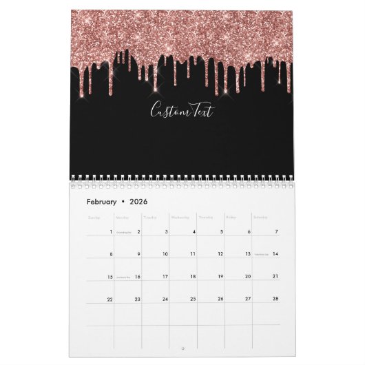 Calendrier Rose Chic Parties scintillant or Blush Monogramme (Feb 2026)