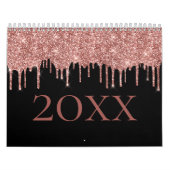 Calendrier Rose Chic Parties scintillant or Blush Monogramme  (Protection)