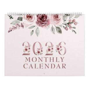 Calendrier Rose Élégante Rose Pâle 2026