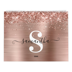 Calendrier Rose Glitter Gold Foil Signature Monogramme Photo