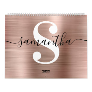 Calendrier Rose Gold Foil Signature moderne Monogramme Photo