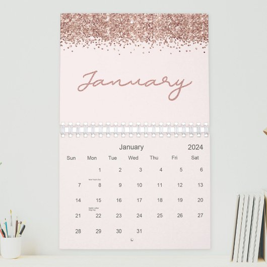 Calendrier Rose Gold Moderne Minimaliste 2026