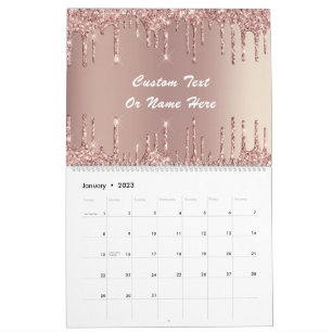 Calendrier Rose Gold Parties scintillant personnalisé Nom du 