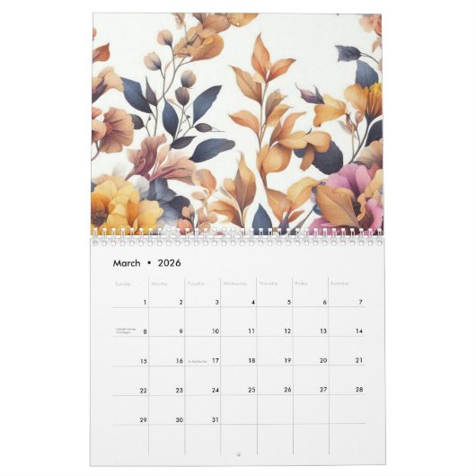 Calendrier Rose moderne floral chute girly élégant élégant (Mar 2026)