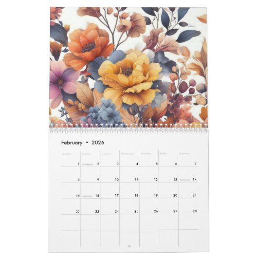Calendrier Rose moderne floral chute girly élégant élégant (Feb 2026)