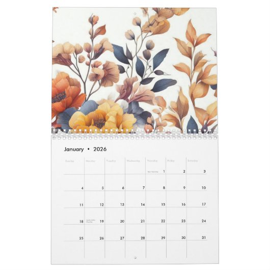 Calendrier Rose moderne floral chute girly élégant élégant (Jan 2026)