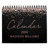 Calendrier Rose Noire Paillettes Or Élégant Moderne Script 20 (Protection)